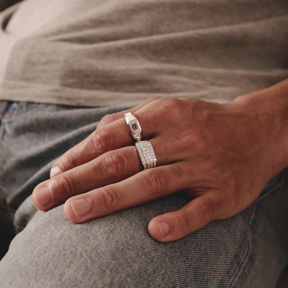 Mens Lab Diamond Pave Encrusted Ring 1ct H/Si in 925 Silver