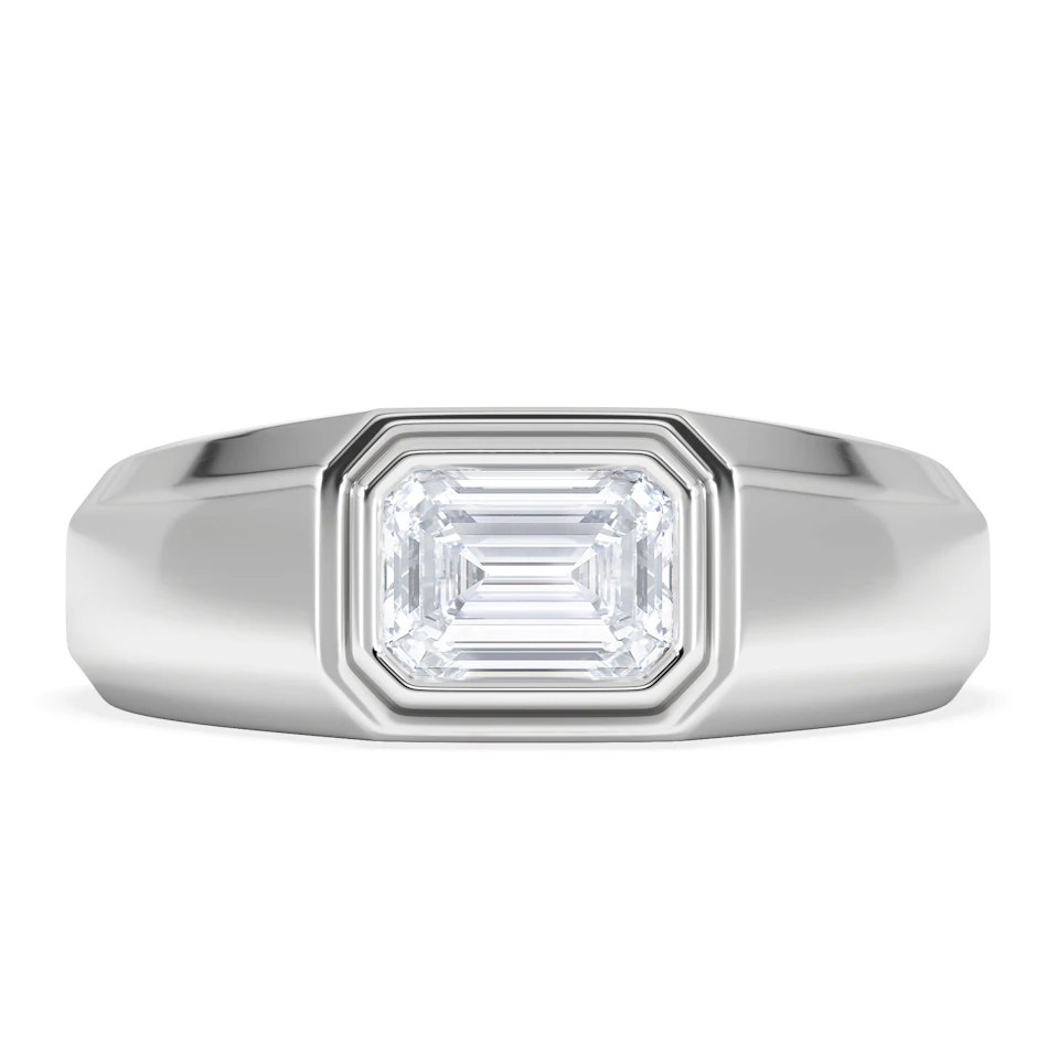 Axis Men's Lab Diamond Signet Ring 1.00ct Emerald Cut Set in 9k White Gold