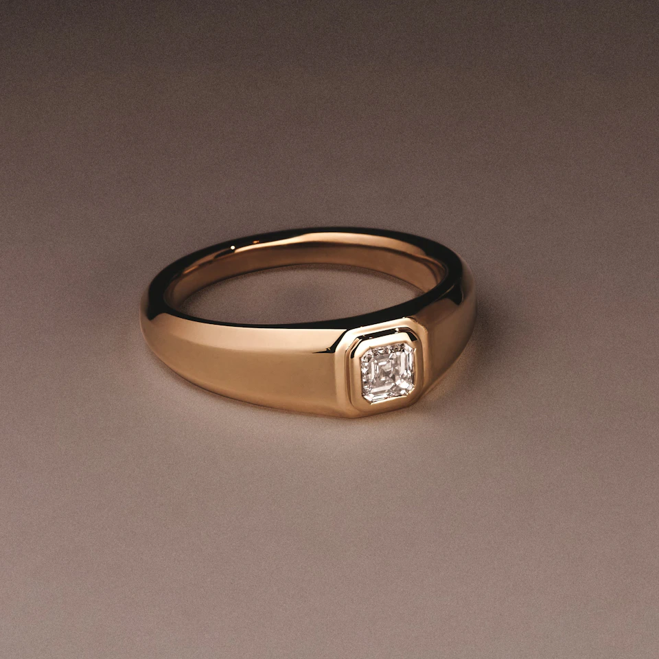 Axis Men's 0.50ct Asscher Cut Lab Diamond Signet Ring in 18K Gold Vermeil