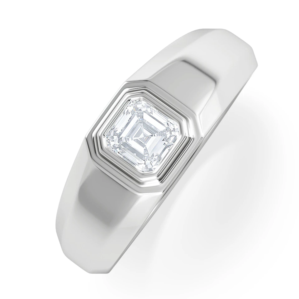 Axis Men's 0.50ct Asscher Cut Lab Diamond Signet Ring in Sterling Silver