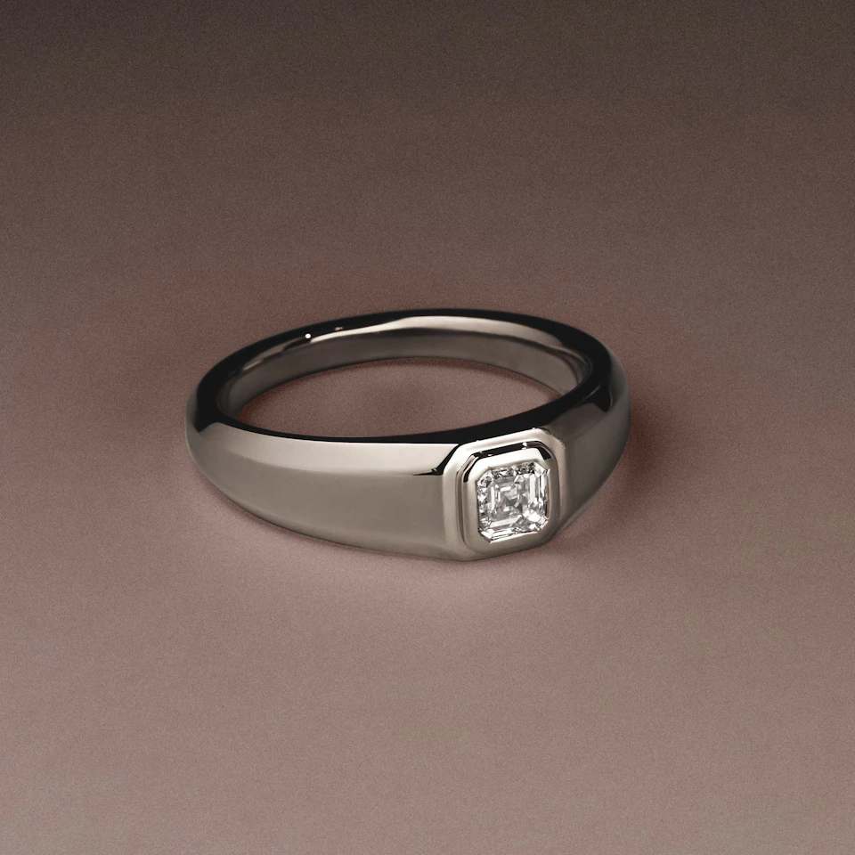 Axis Men's Lab Diamond Signet Ring 0.50ct Asscher Cut Set in 9k White Gold
