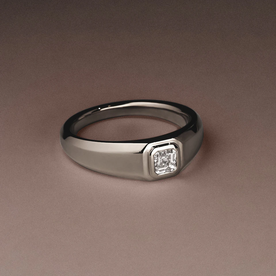 Axis Men's 0.50ct Asscher Cut Lab Diamond Signet Ring in Sterling Silver