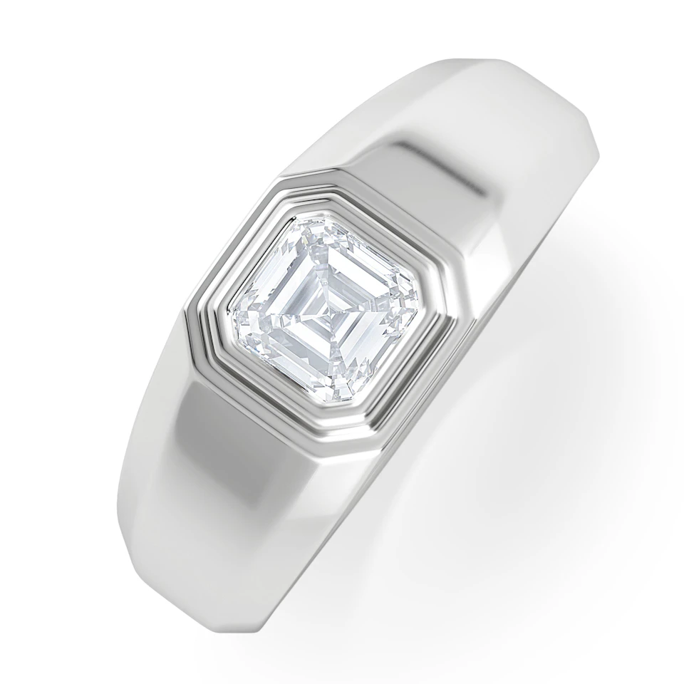 Axis Men's Lab Diamond Signet Ring 1.00ct Asscher Cut Set in 9k White Gold