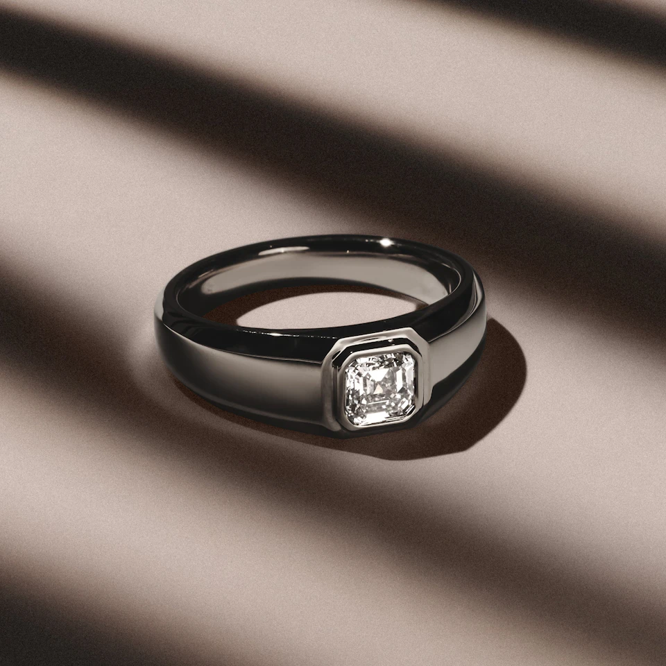 Axis Men's Lab Diamond Signet Ring 1.00ct Asscher Cut Set in 9k White Gold