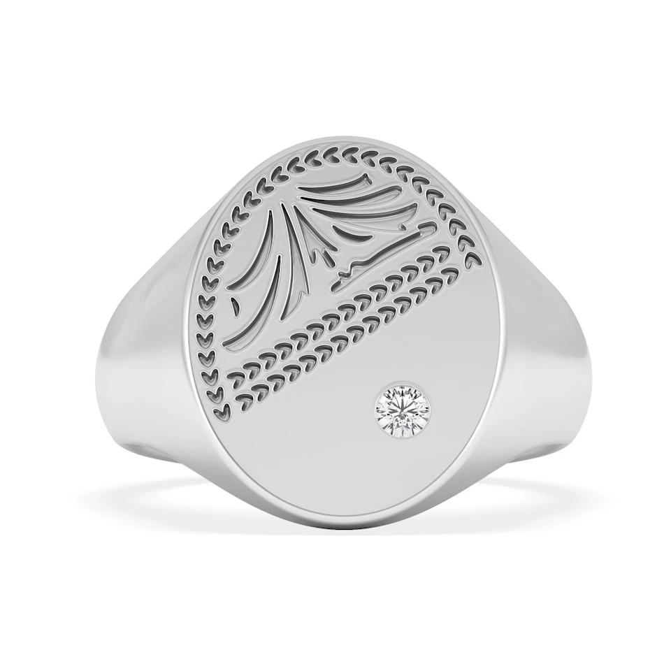 Crest 0.03ct Lab Diamond Men's Oval Signet Ring in Sterling Silver
