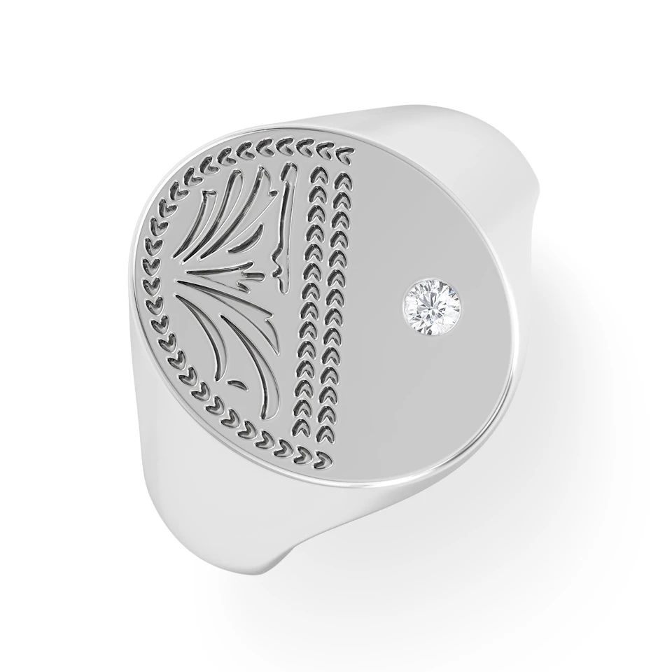 Crest 0.03ct Lab Diamond Men's Oval Signet Ring in Sterling Silver