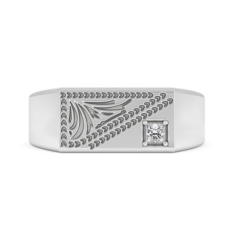 Crest 0.03ct Lab Diamond Men's Rectangle Signet Ring in Sterling Silver