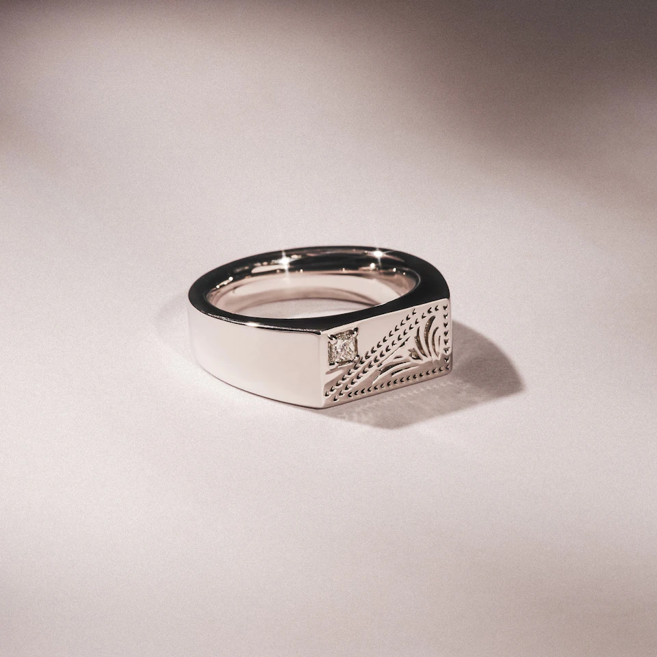 Crest 0.03ct Lab Diamond Men's Rectangle Signet Ring in Sterling Silver