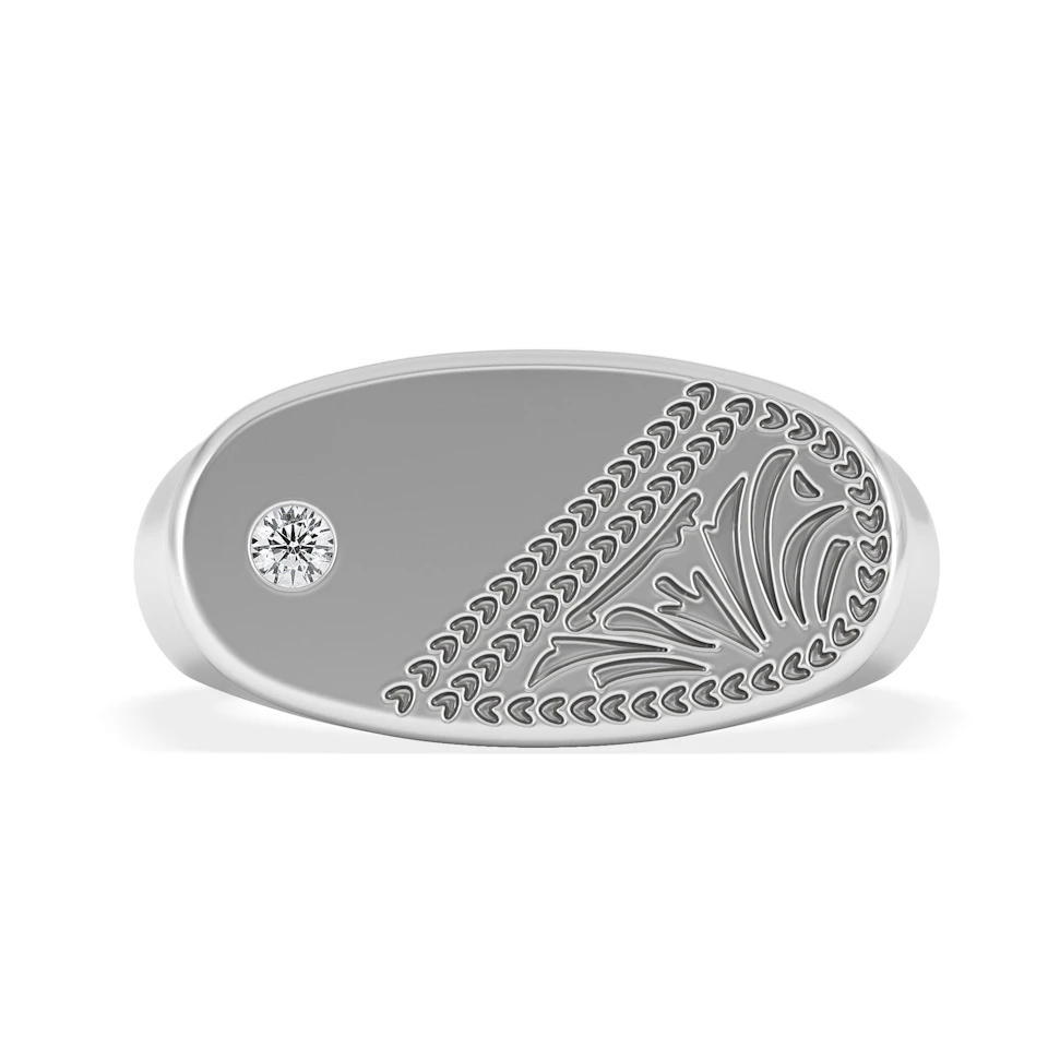 Crest 0.03ct Lab Diamond Men's Oblong Signet Ring in Sterling Silver