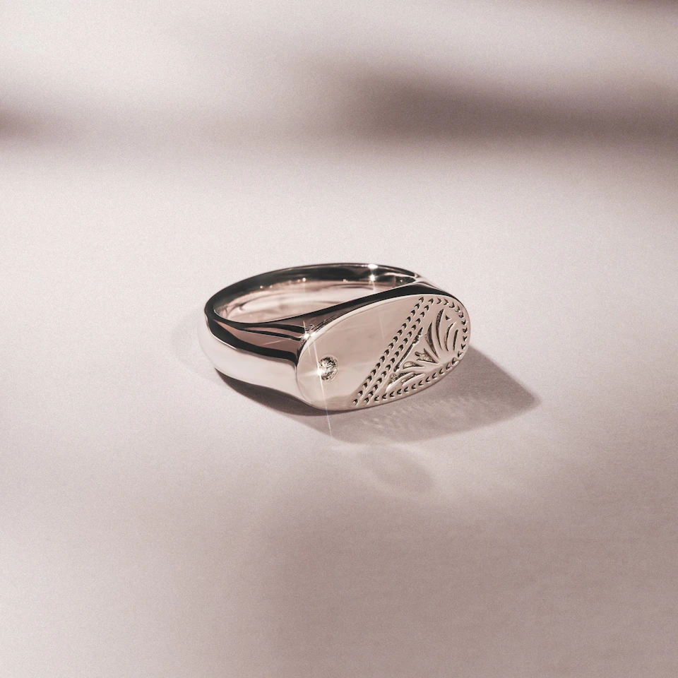 Crest 0.03ct Lab Diamond Men's Oblong Signet Ring in Sterling Silver