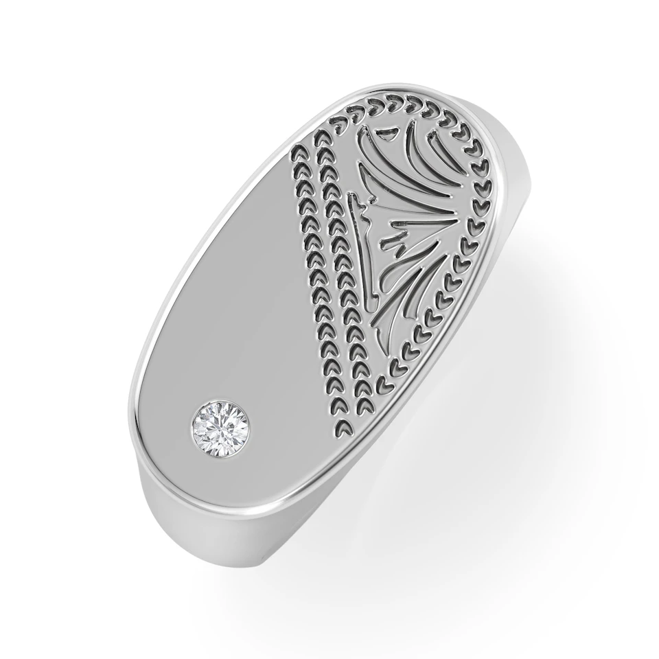 Crest 0.03ct Lab Diamond Men's Oblong Signet Ring in Sterling Silver