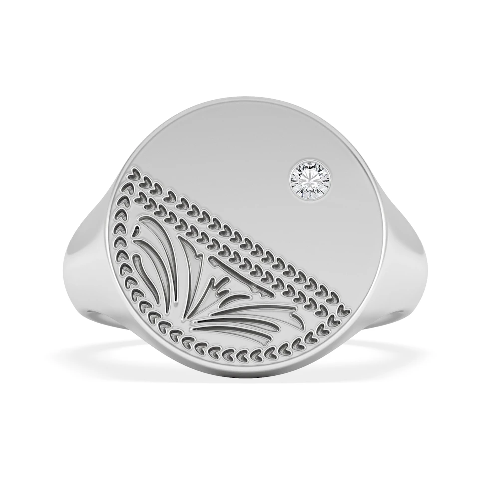 Crest 0.03ct Lab Diamond Men's Round Signet Ring in Sterling Silver