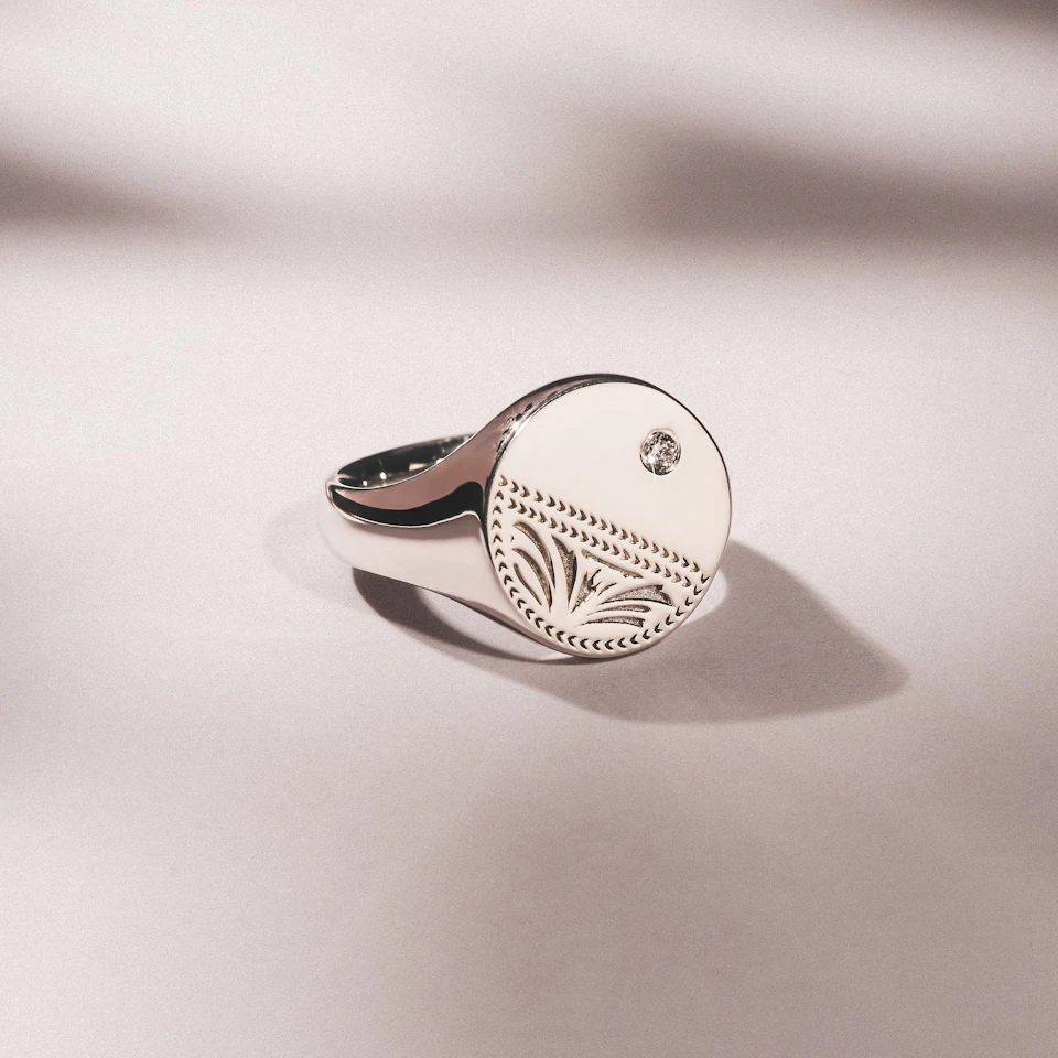 Crest 0.03ct Lab Diamond Men's Round Signet Ring in Sterling Silver