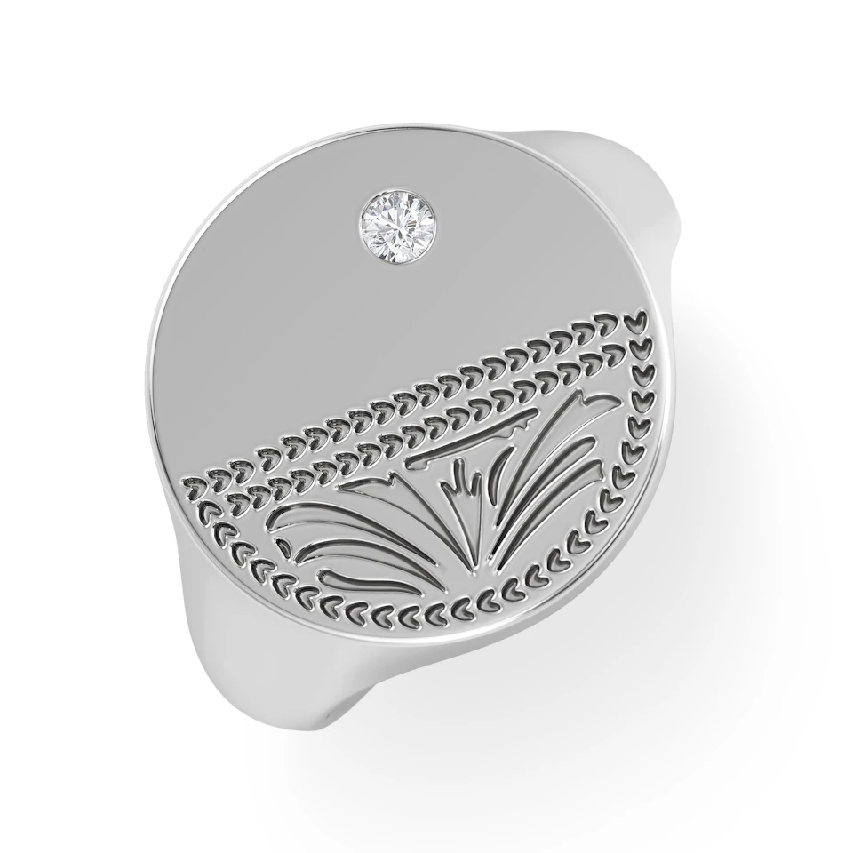 Crest 0.03ct Lab Diamond Men's Round Signet Ring in Sterling Silver