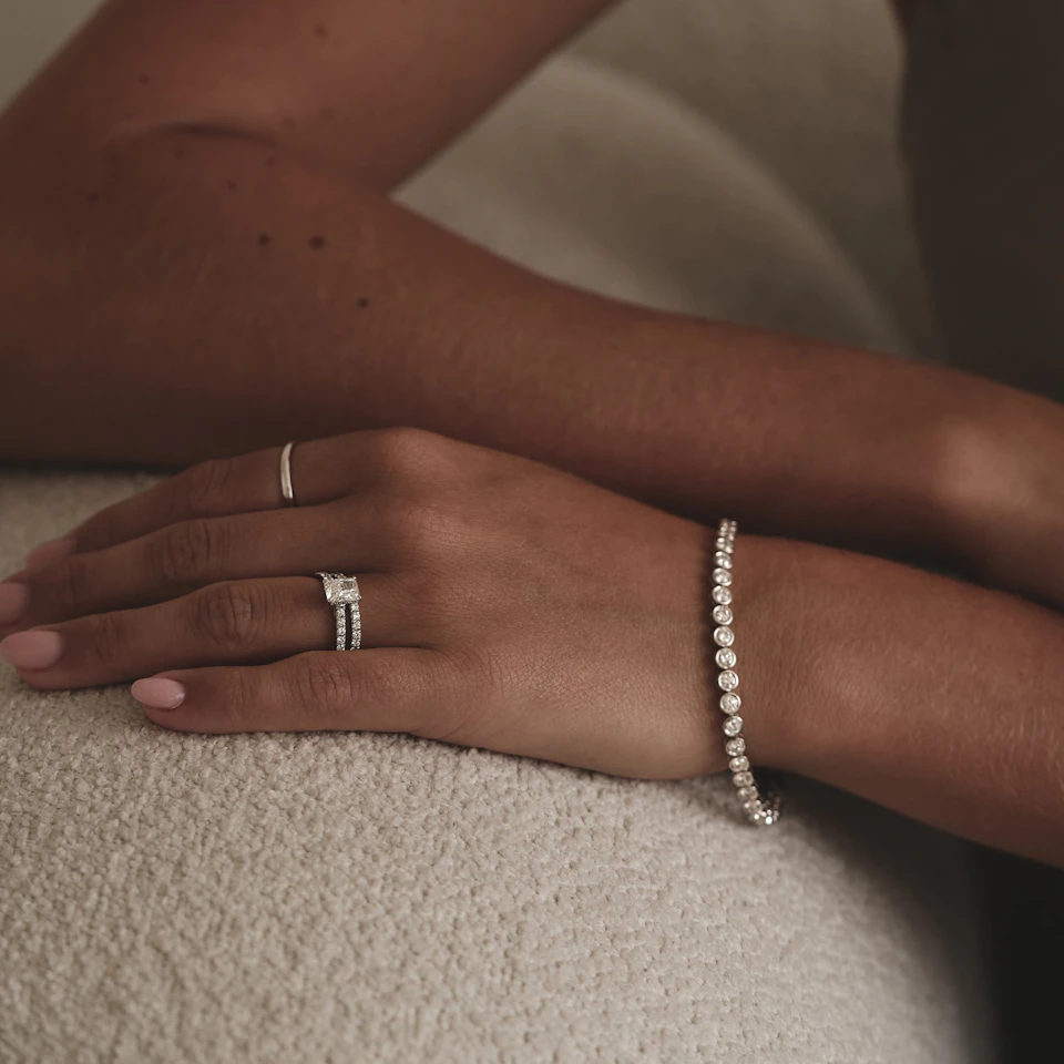 Lab Diamond Tennis Bracelet Rubover Set 5.00ct F/VS in 18K White Gold