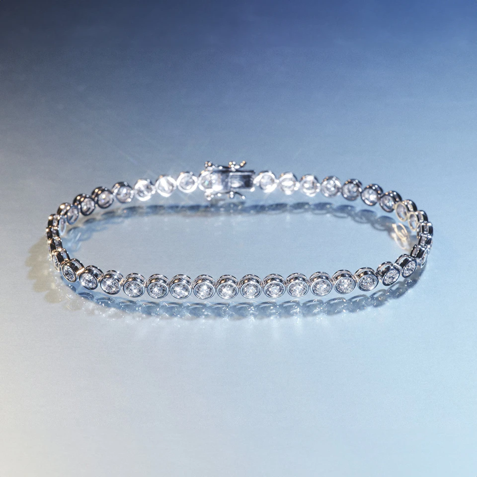 1ct Lab Diamond Tennis Bracelet Rub Over Style in 9K White Gold