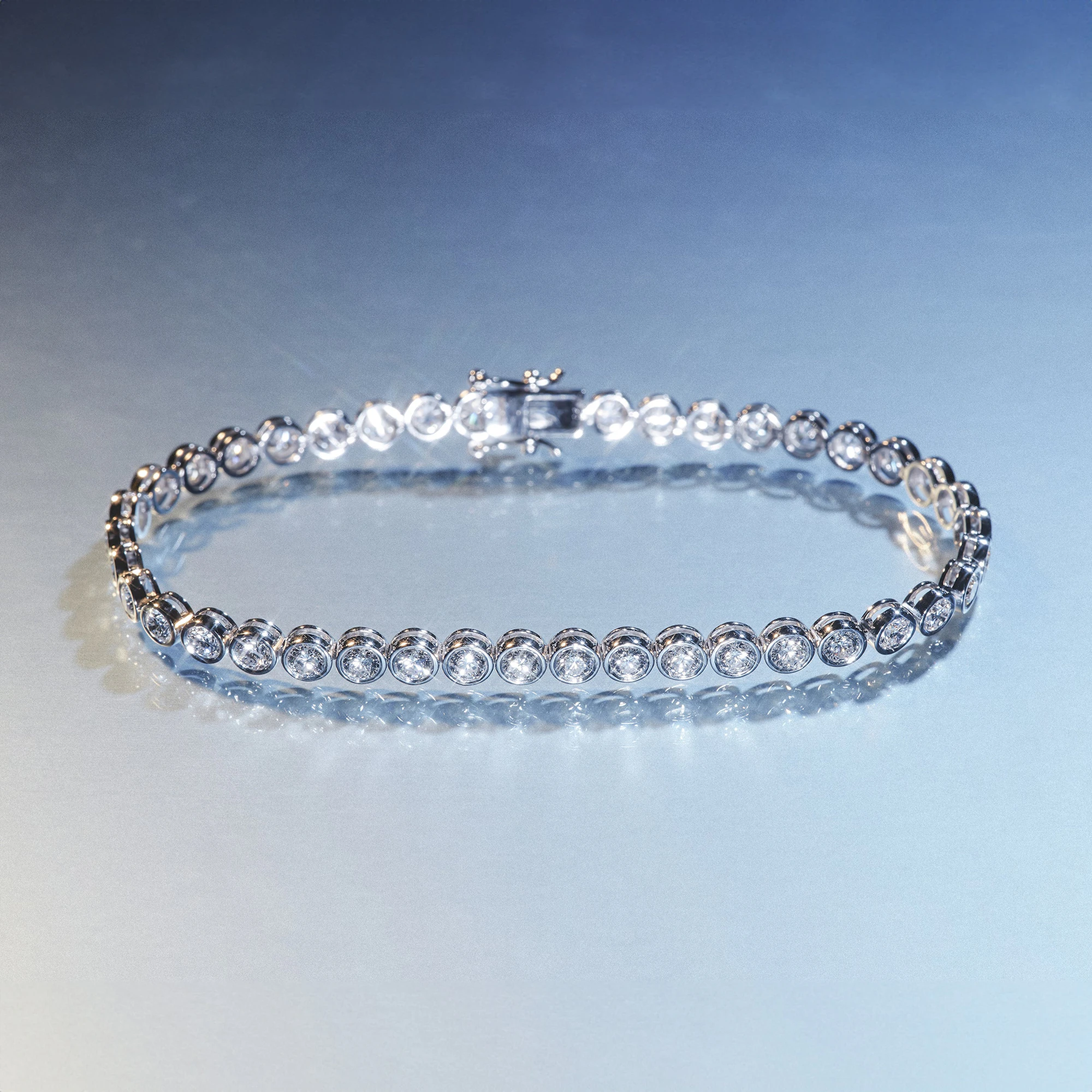 1ct Lab Diamond Tennis Bracelet Rub Over Style in 9K White Gold