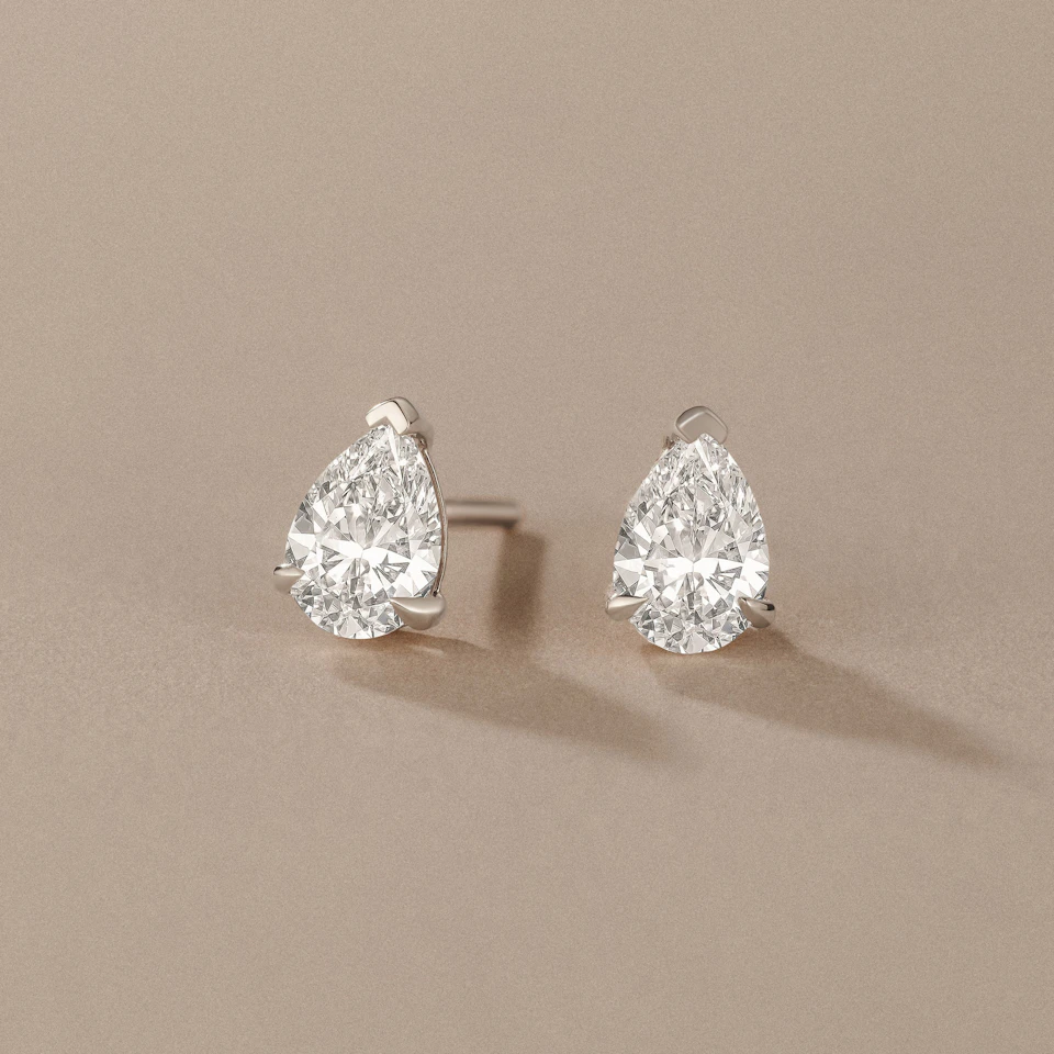 1.00ct Pear Cut Lab Diamond Stud Earrings in 18K White Gold