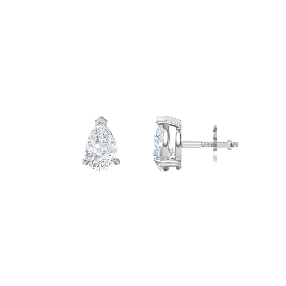 1.00ct Pear Cut Lab Diamond Stud Earrings in 18K White Gold