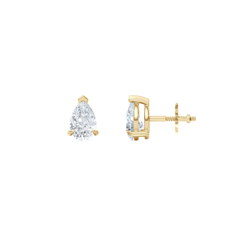 1.00ct Pear Cut Lab Diamond Stud Earrings in 18K Yellow Gold