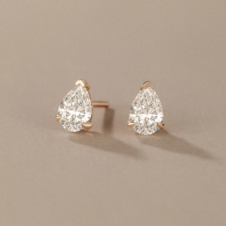 1.00ct Pear Cut Lab Diamond Stud Earrings in 18K Yellow Gold