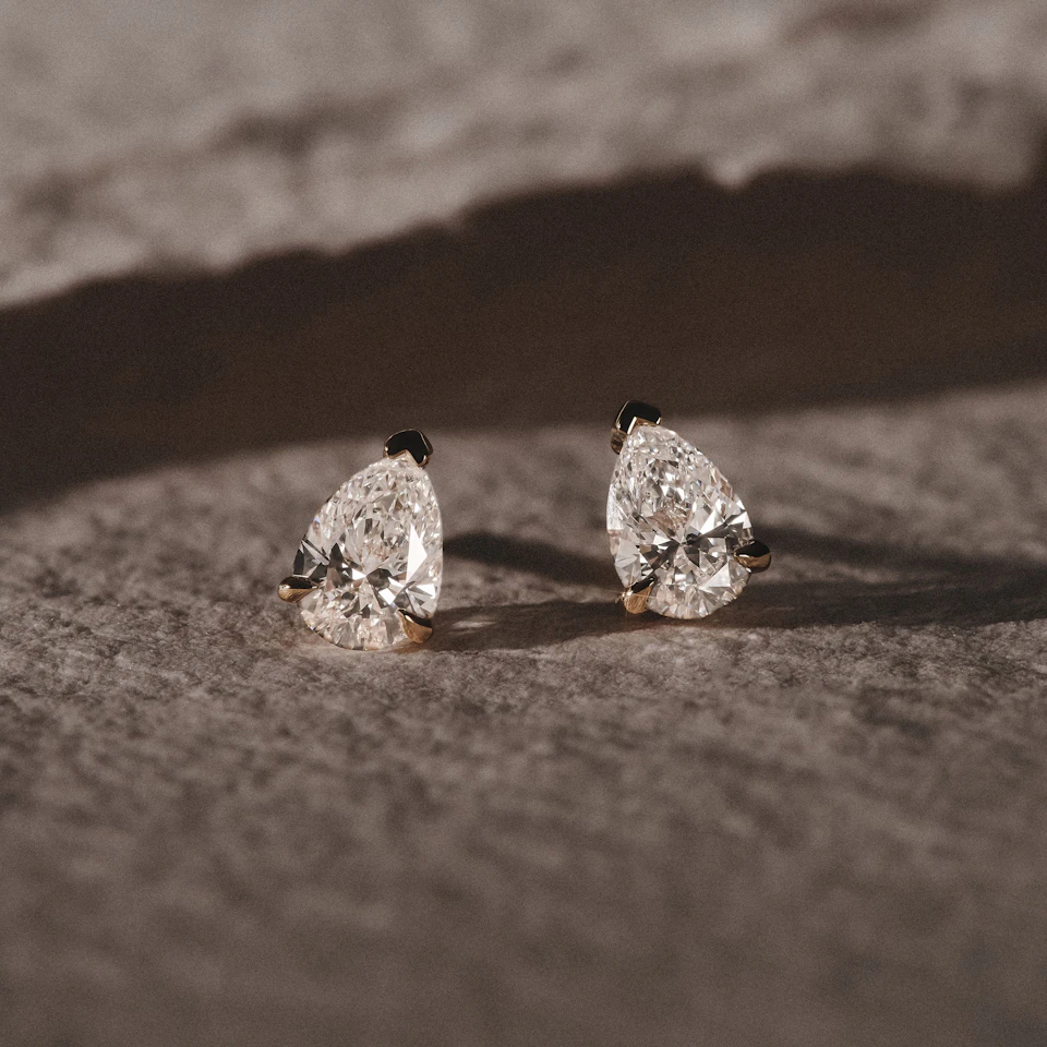1.00ct Pear Cut Lab Diamond Stud Earrings in 18K Yellow Gold