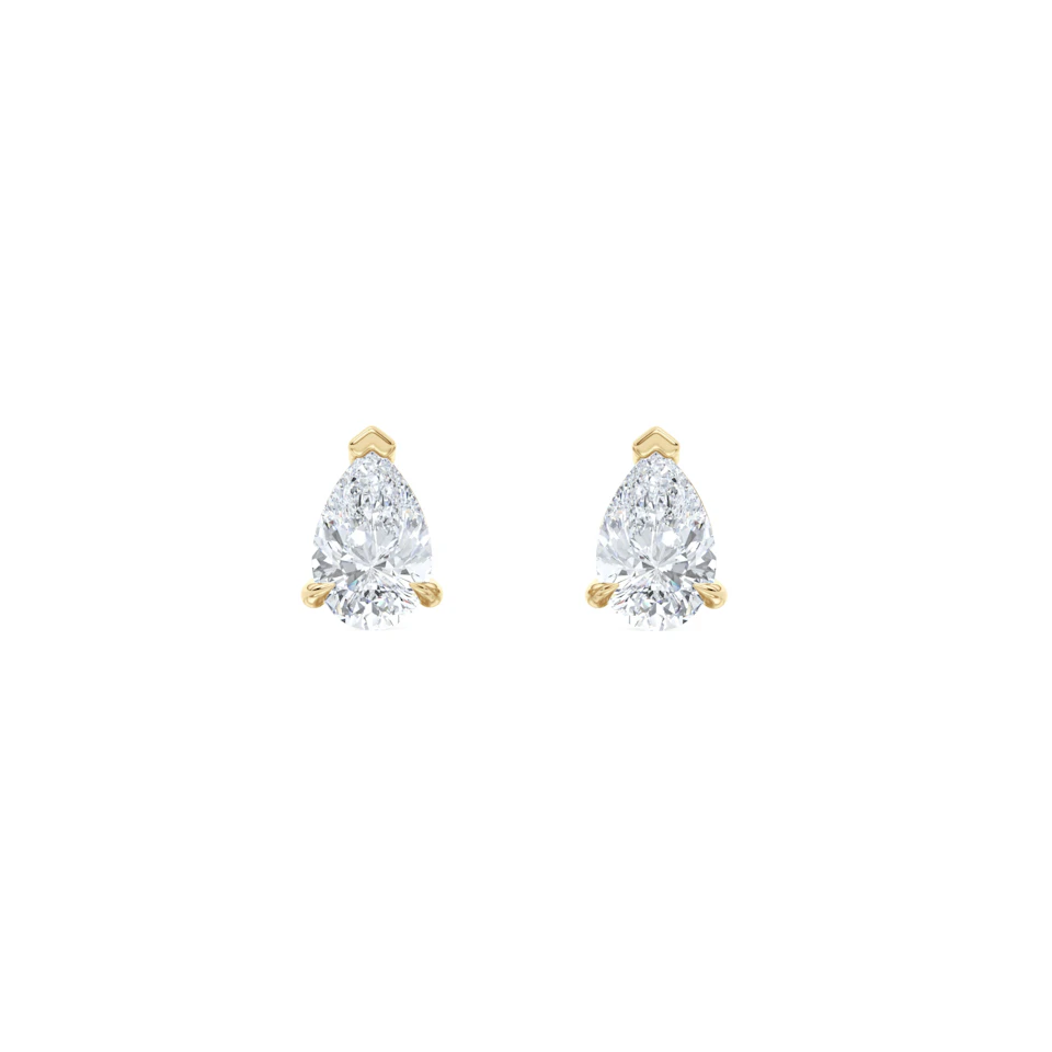 1.00ct Pear Cut Lab Diamond Stud Earrings in 18K Yellow Gold