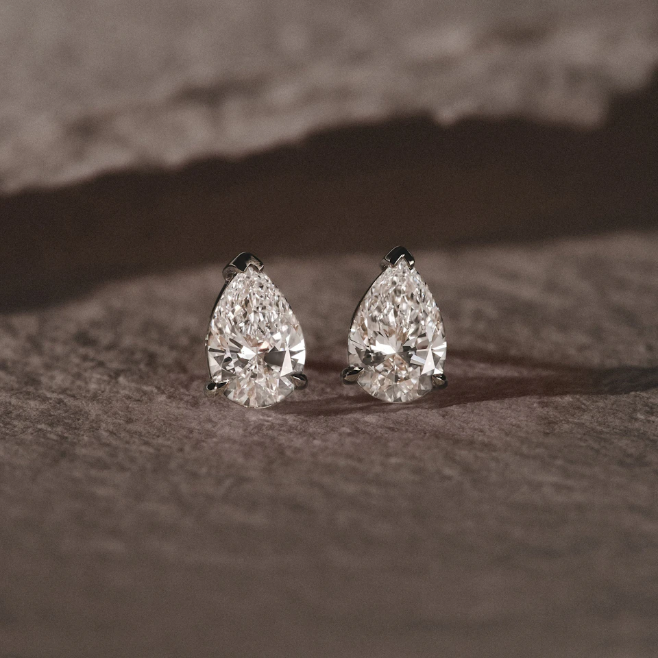 2.00ct Pear Cut Lab Diamond Stud Earrings in 18K White Gold