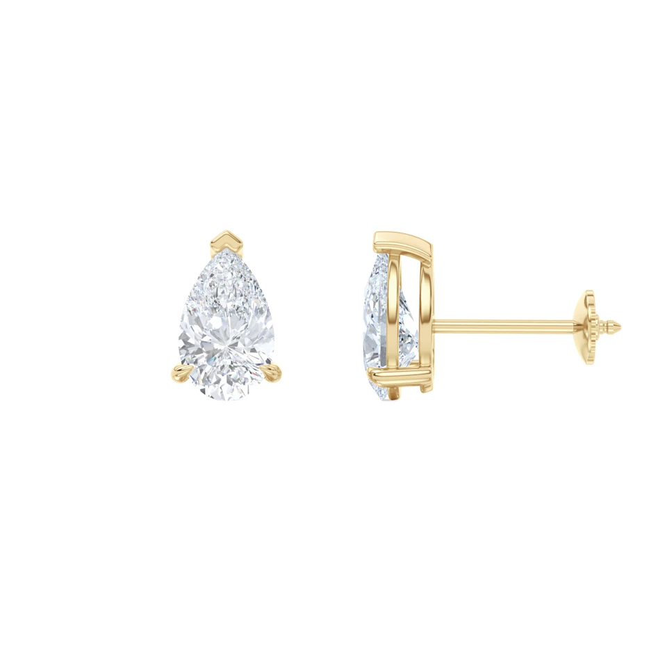 2.00ct Pear Cut Lab Diamond Stud Earrings in 18K Yellow Gold