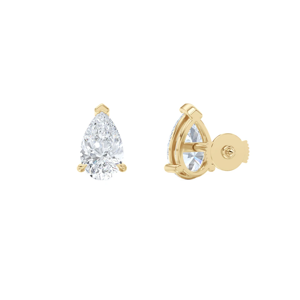 2.00ct Pear Cut Lab Diamond Stud Earrings in 18K Yellow Gold