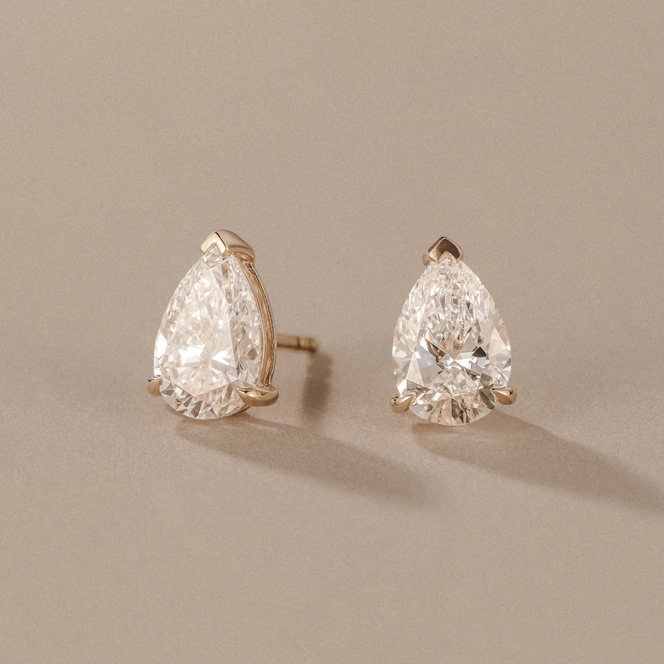 2.00ct Pear Cut Lab Diamond Stud Earrings in 18K Yellow Gold
