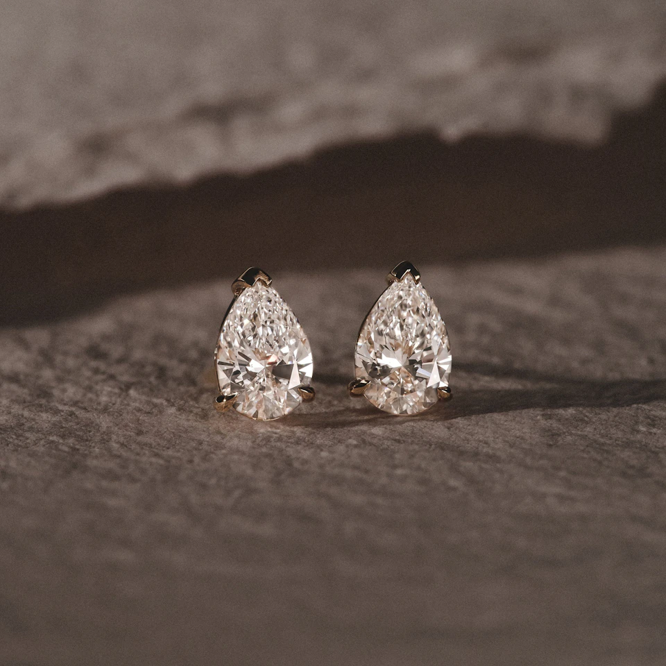 2.00ct Pear Cut Lab Diamond Stud Earrings in 18K Yellow Gold