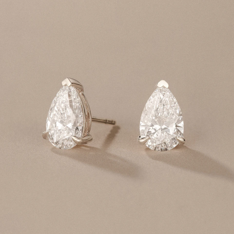 3.00ct Pear Cut Lab Diamond Stud Earrings in 18K White Gold