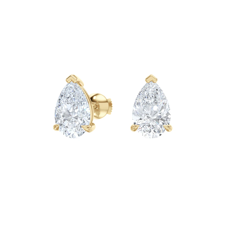 3.00ct Pear Cut Lab Diamond Stud Earrings in 18K Yellow Gold