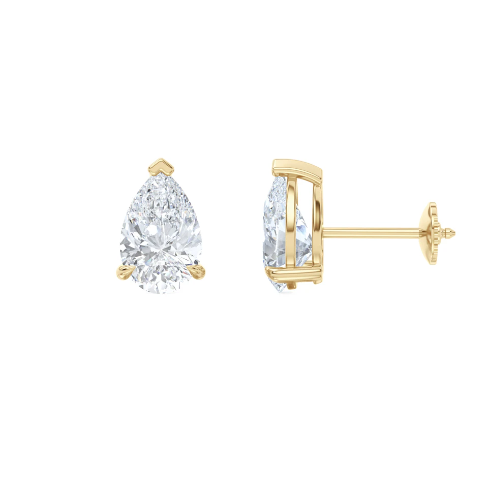 3.00ct Pear Cut Lab Diamond Stud Earrings in 18K Yellow Gold