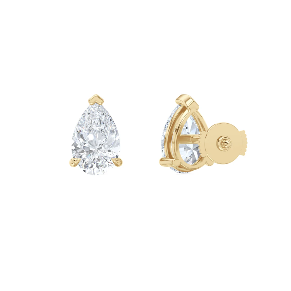 3.00ct Pear Cut Lab Diamond Stud Earrings in 18K Yellow Gold