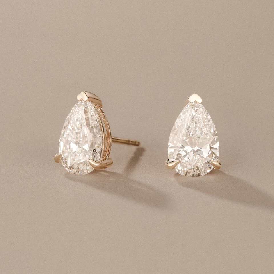 3.00ct Pear Cut Lab Diamond Stud Earrings in 18K Yellow Gold
