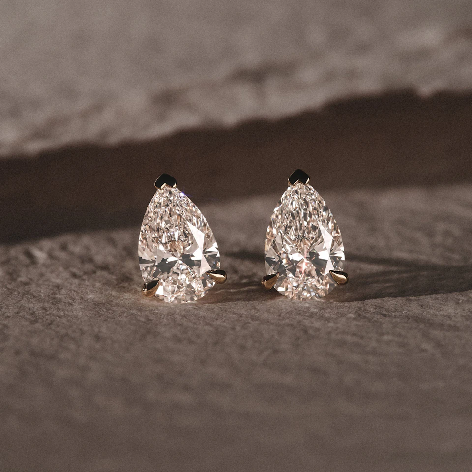3.00ct Pear Cut Lab Diamond Stud Earrings in 18K Yellow Gold