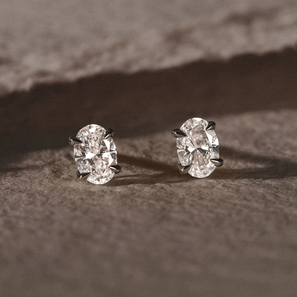 1.00ct Oval Cut Lab Diamond Stud Earrings in Platinum