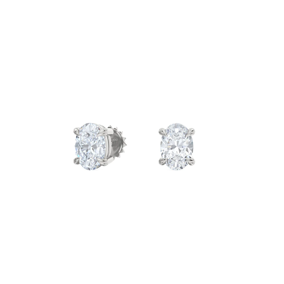 1.00ct Oval Cut Lab Diamond Stud Earrings in 18K White Gold