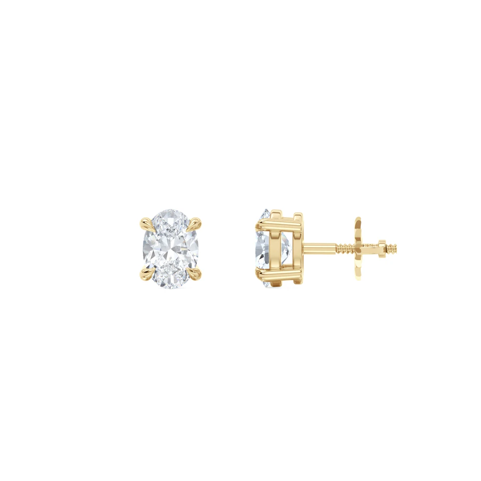 1.00ct Oval Cut Lab Diamond Stud Earrings in 18K Yellow Gold