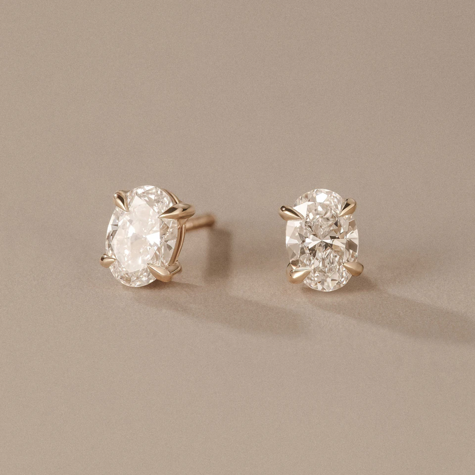 1.00ct Oval Cut Lab Diamond Stud Earrings in 18K Yellow Gold