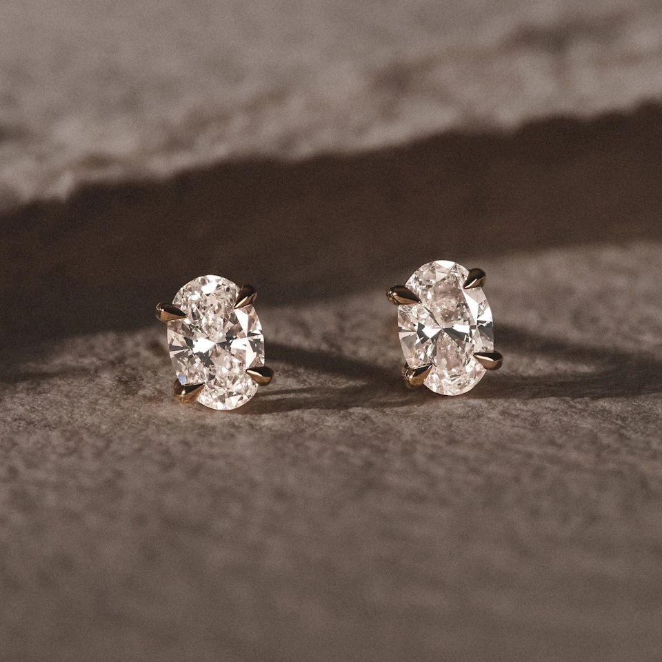 1.00ct Oval Cut Lab Diamond Stud Earrings in 18K Yellow Gold
