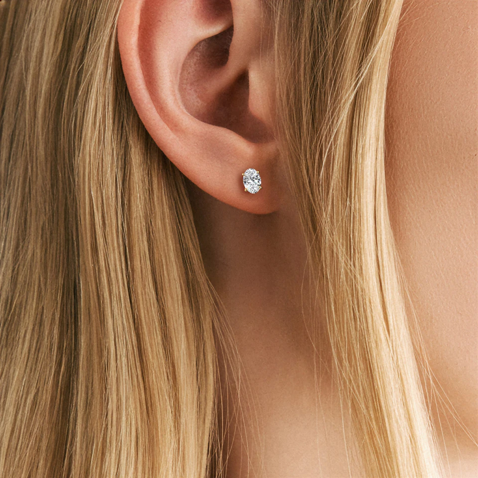 1.00ct Oval Cut Lab Diamond Stud Earrings in 18K Yellow Gold