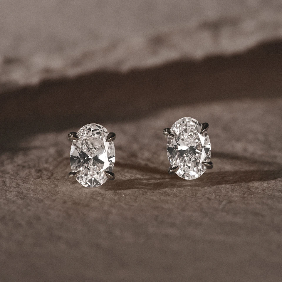 2.00ct Oval Cut Lab Diamond Stud Earrings in 18K White Gold