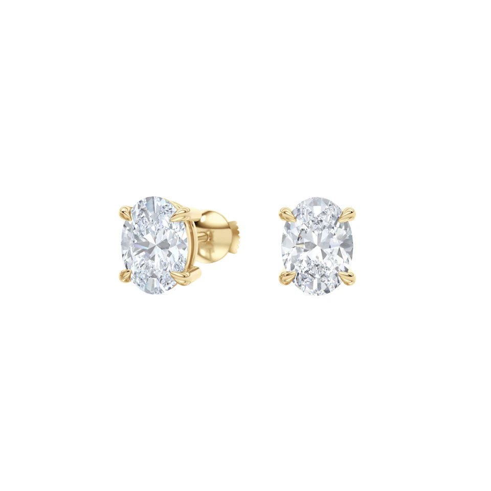 2.00ct Oval Cut Lab Diamond Stud Earrings in 18K Yellow Gold