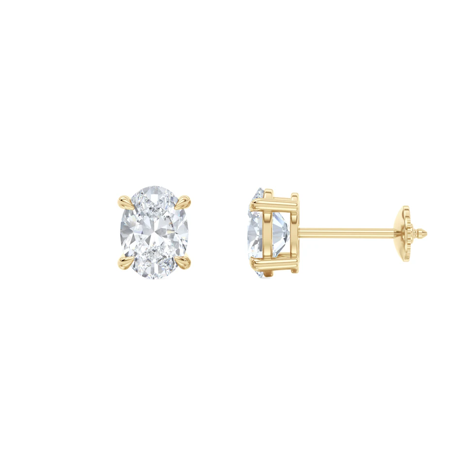 2.00ct Oval Cut Lab Diamond Stud Earrings in 18K Yellow Gold