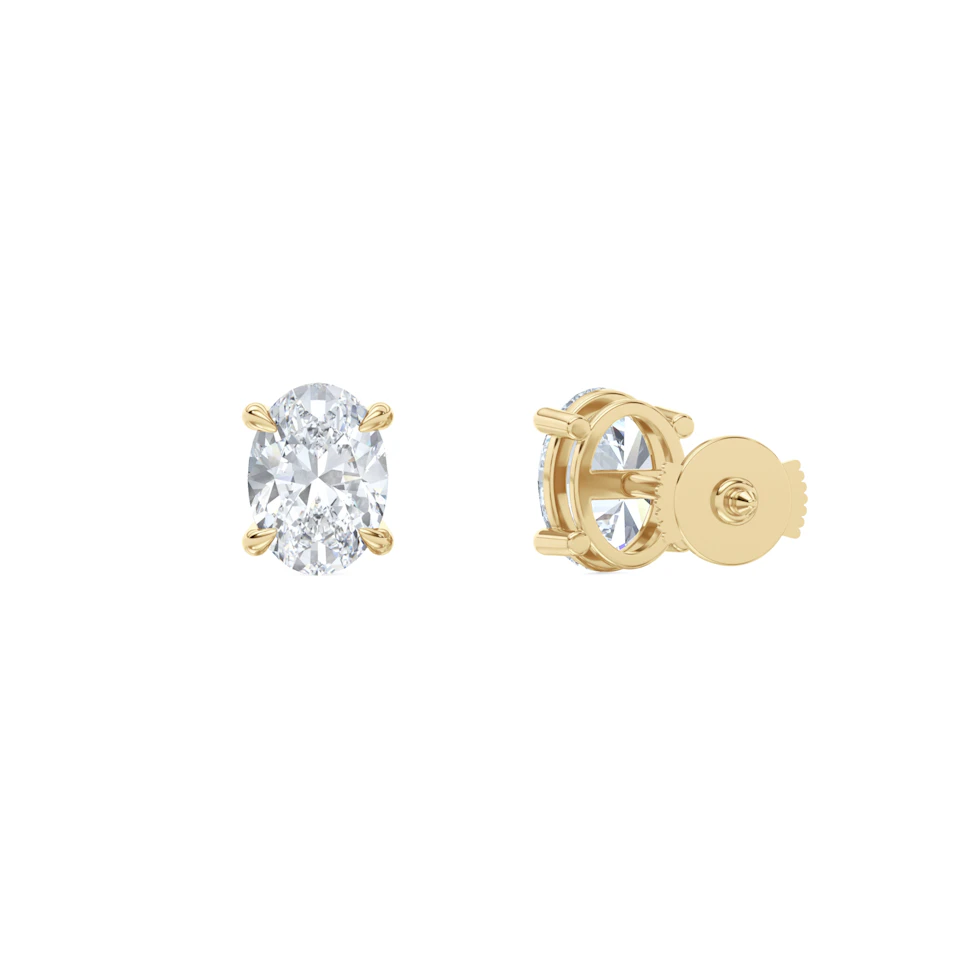 2.00ct Oval Cut Lab Diamond Stud Earrings in 18K Yellow Gold