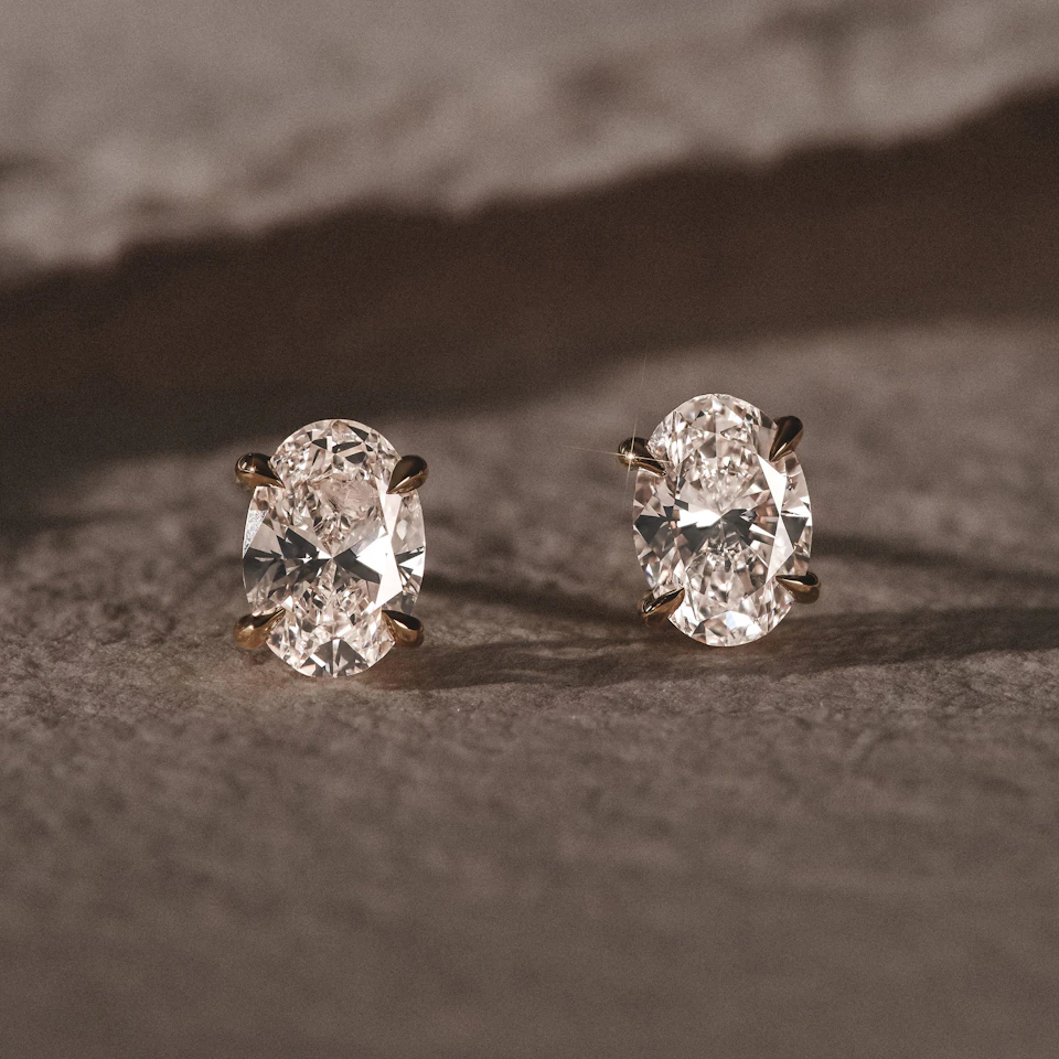 2.00ct Oval Cut Lab Diamond Stud Earrings in 18K Yellow Gold