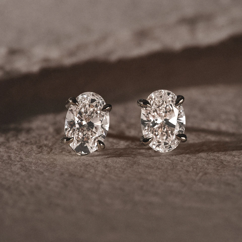 3.00ct Oval Cut Lab Diamond Stud Earrings in 18K White Gold